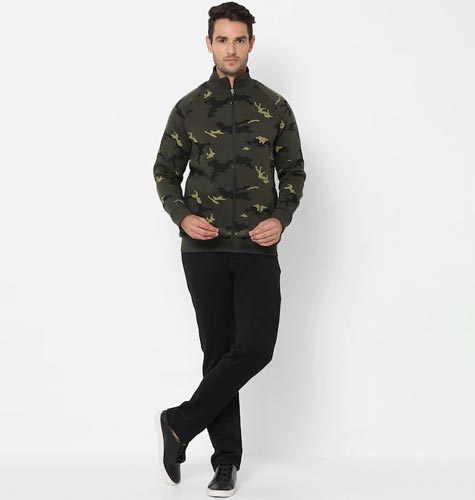 Men Olive & Black Printed Track Suit